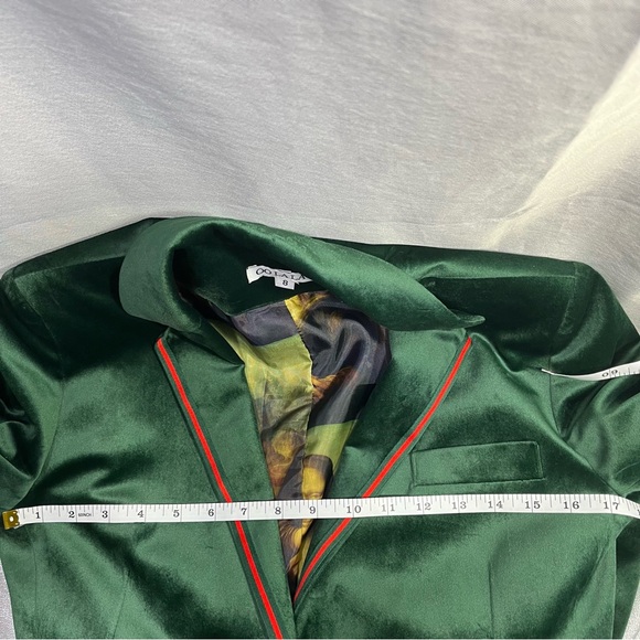 OO LA LA Green Velvet Blazer with Mona Lisa Pattern Lining Women's Size 8 - Picture 14 of 14